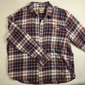 Lucky Brand Western Snap Shirt Mens XXL Blue Orange Plaid Excellent Long Sleeve